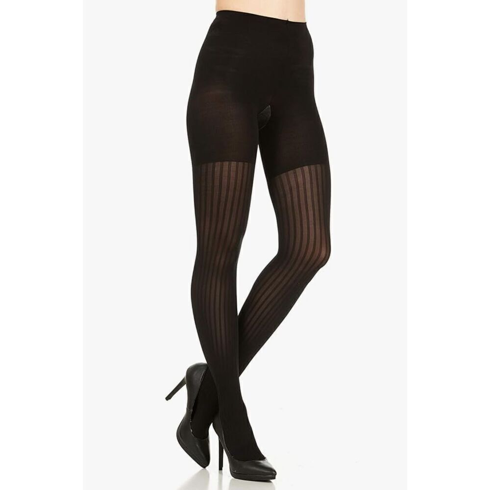Spanx Star Power Black Ribbed Tights Center Stage Size E - Picture 4 of 8